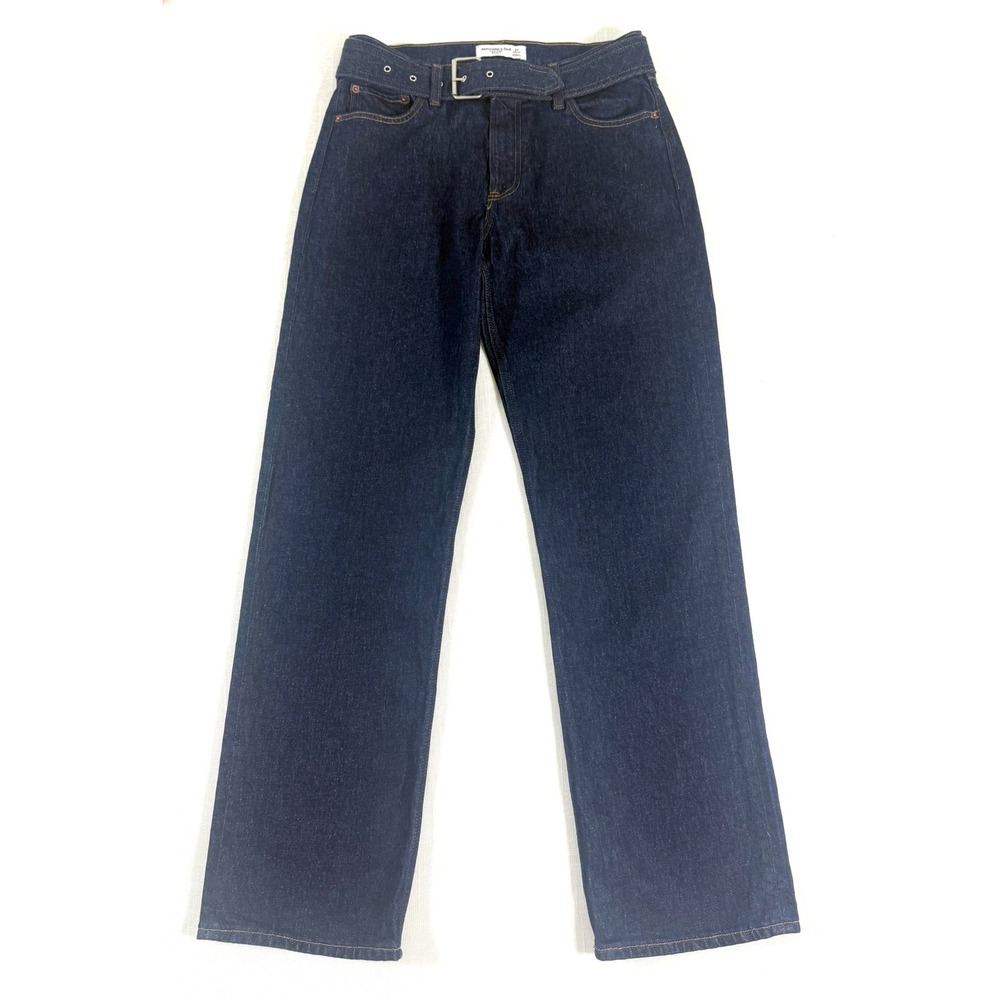 Abercrombie Curve Love Low Rise Baggy Jeans 27 4R Dark Wash Belted NWOT